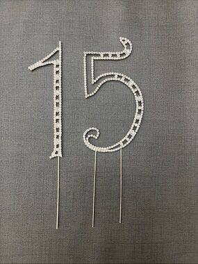 Rhinestone '15' Cake Topper - Silver Sparkle